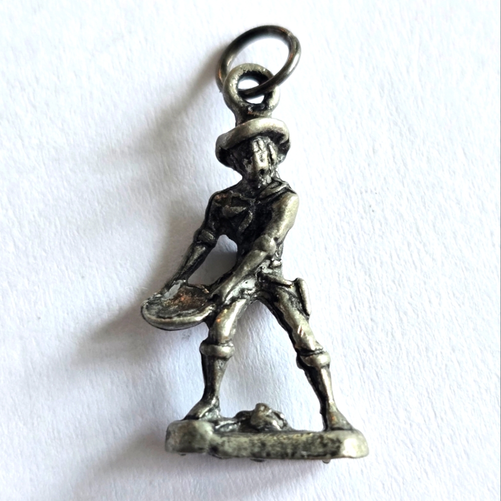 Vintage gold rush charm prospector pendant silver tone detailed figural